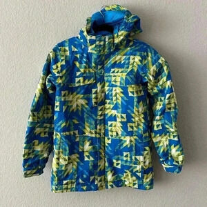Columbia Blue Abstract Print Large Interchange Omni Tech Winter Ski Jacket